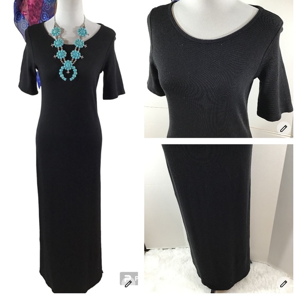 Vtg Field Manor black knit shift maxi dress S - Picture 1 of 6